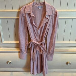 Steve Madden pink and white pinstripe long-sleeve shirt dress